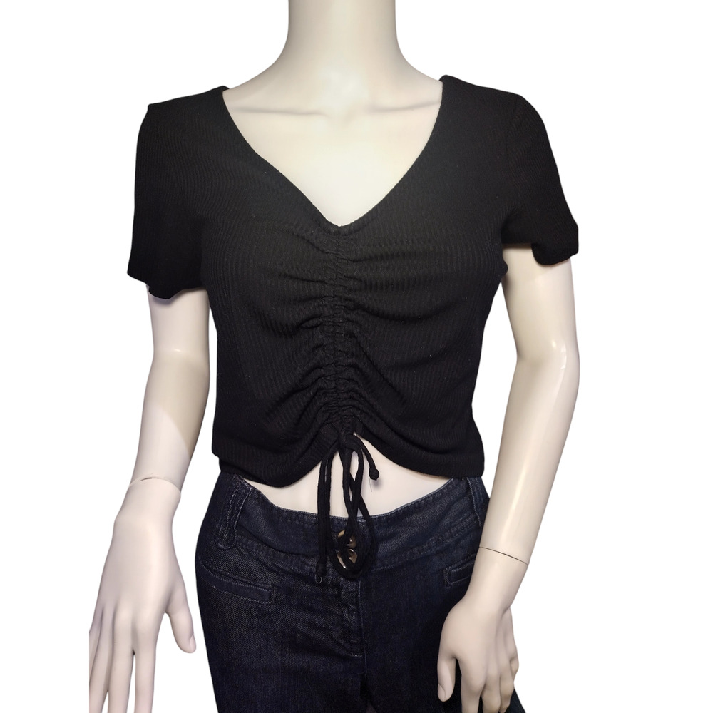 Wild Fable Womens Pullover Short Sleeve Black Crop Top Ribbed Knit Size Medium